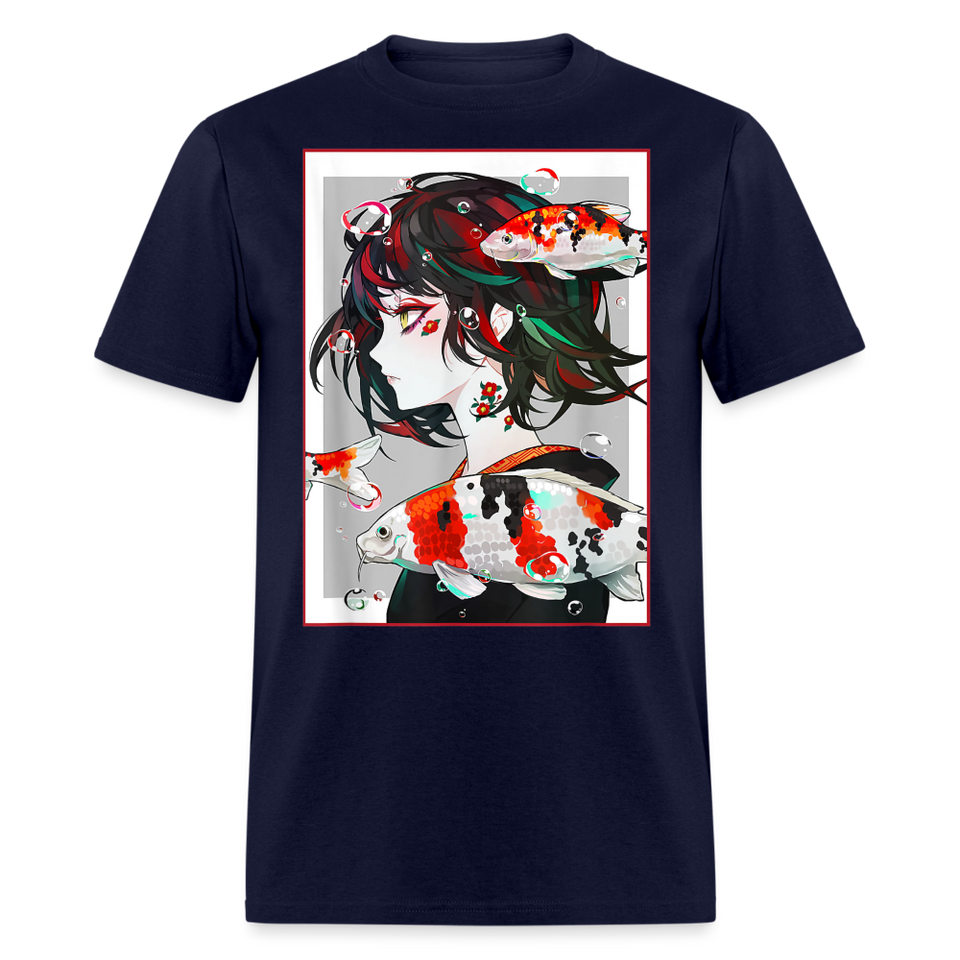 Anime Girl Cute Japanese Aesthetic shirt Anime Tee Otaku Fish Waifu Gift T-Shirt - navy