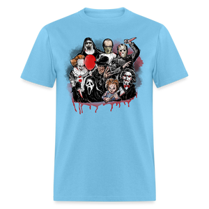 Horror Characters Friends Halloween Tee Shirt Scary Movie Horror Friends T-shirt - aquatic blue