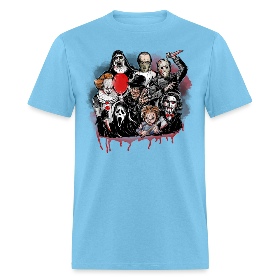 Horror Characters Friends Halloween Tee Shirt Scary Movie Horror Friends T-shirt - aquatic blue