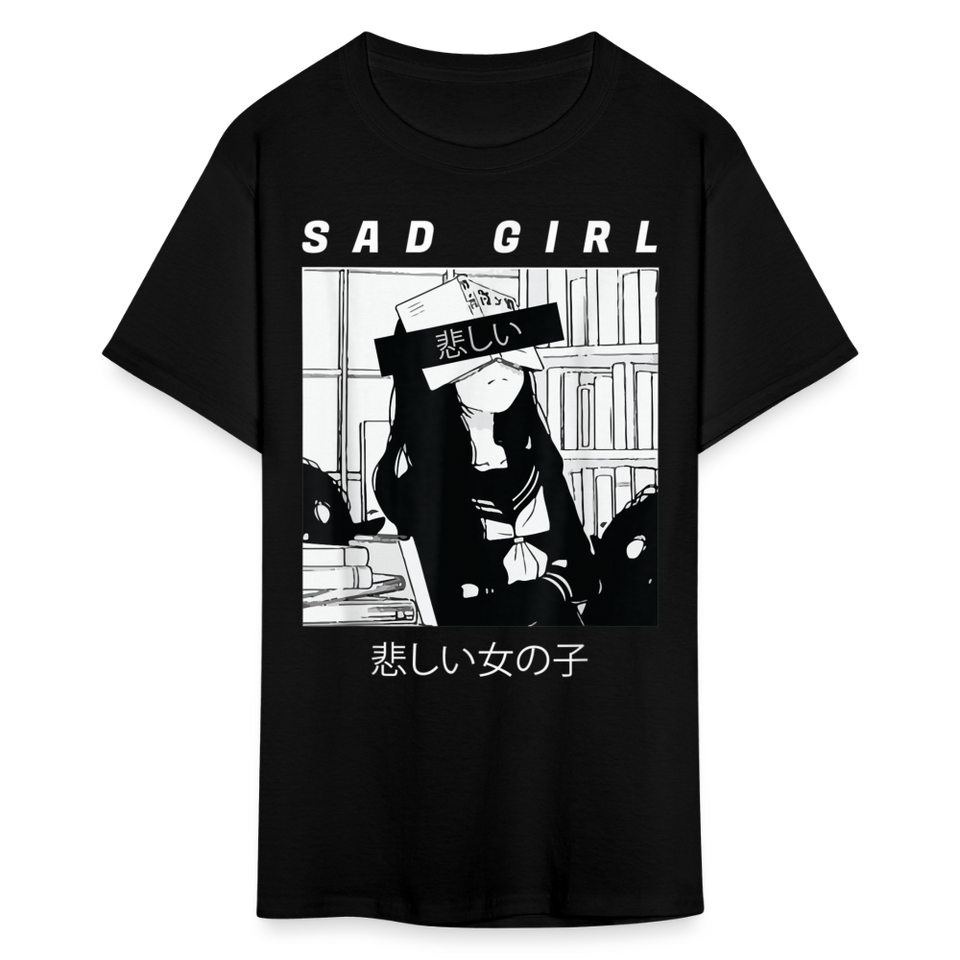 Sad Anime Emo Girl - Japanese Aesthetic Vaporwave Anime Otaku Sadness T-Shirt - black