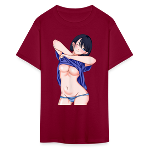 Manga Anime Waifu Japanese sexy Girl Ahegao Cosplay Hentai Ecchi T-Shirt - burgundy