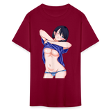 Manga Anime Waifu Japanese sexy Girl Ahegao Cosplay Hentai Ecchi T-Shirt - burgundy