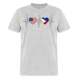 Pinoy Love USA shirt I Love Filipino American Flag Heartbeat T-Shirt Size S-6XL - heather gray