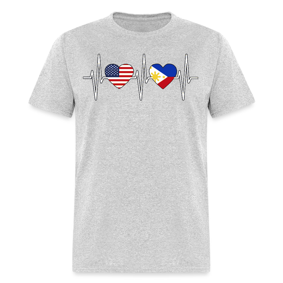 Pinoy Love USA shirt I Love Filipino American Flag Heartbeat T-Shirt Size S-6XL - heather gray