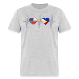 Pinoy Love USA shirt I Love Filipino American Flag Heartbeat T-Shirt Size S-6XL - heather gray