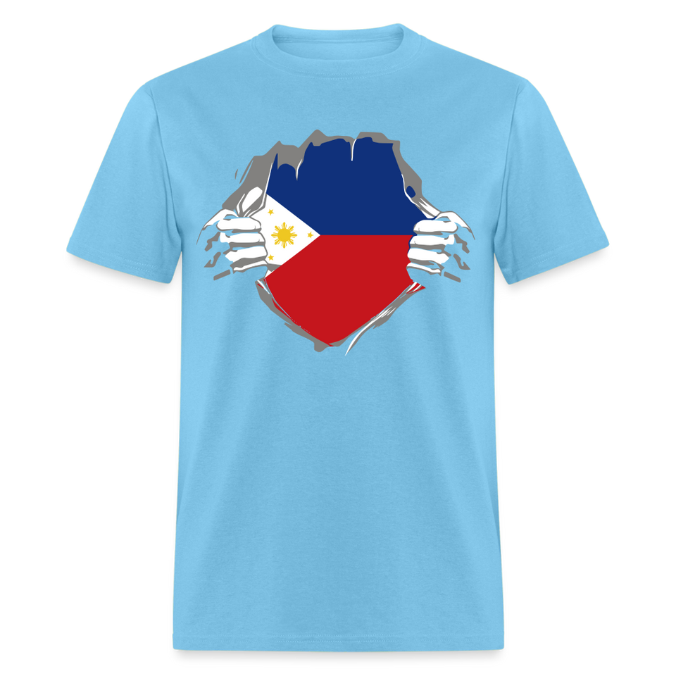 Philippines Flag shirt Filipino T-Shirt Rips Open size S-6XL - aquatic blue