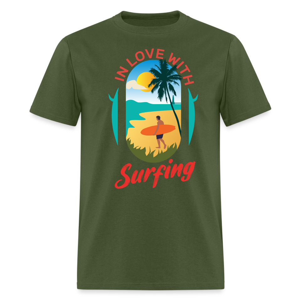 In Love with Surfing shirt Westcoast California Surfer T-Shirt Size S-6XL - military green