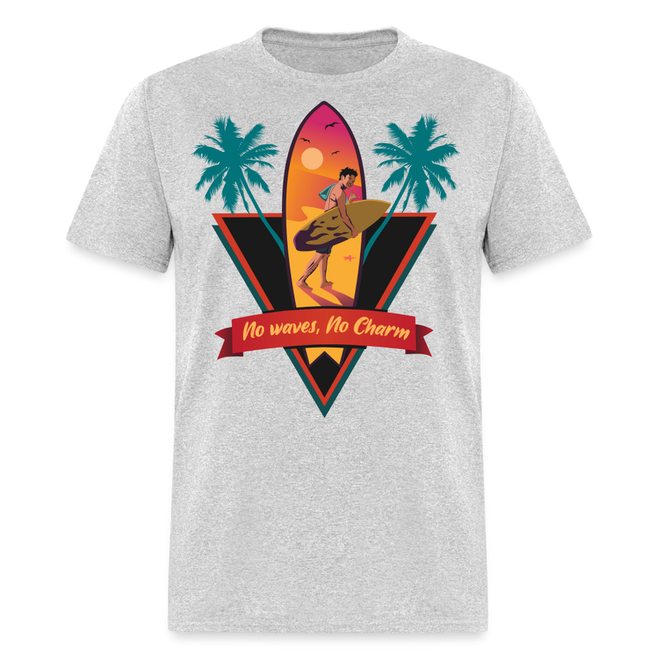 No Waves No Charm shirt Ocean Beach Surfing Lover Sunset T-Shirt Size S-6XL - heather gray