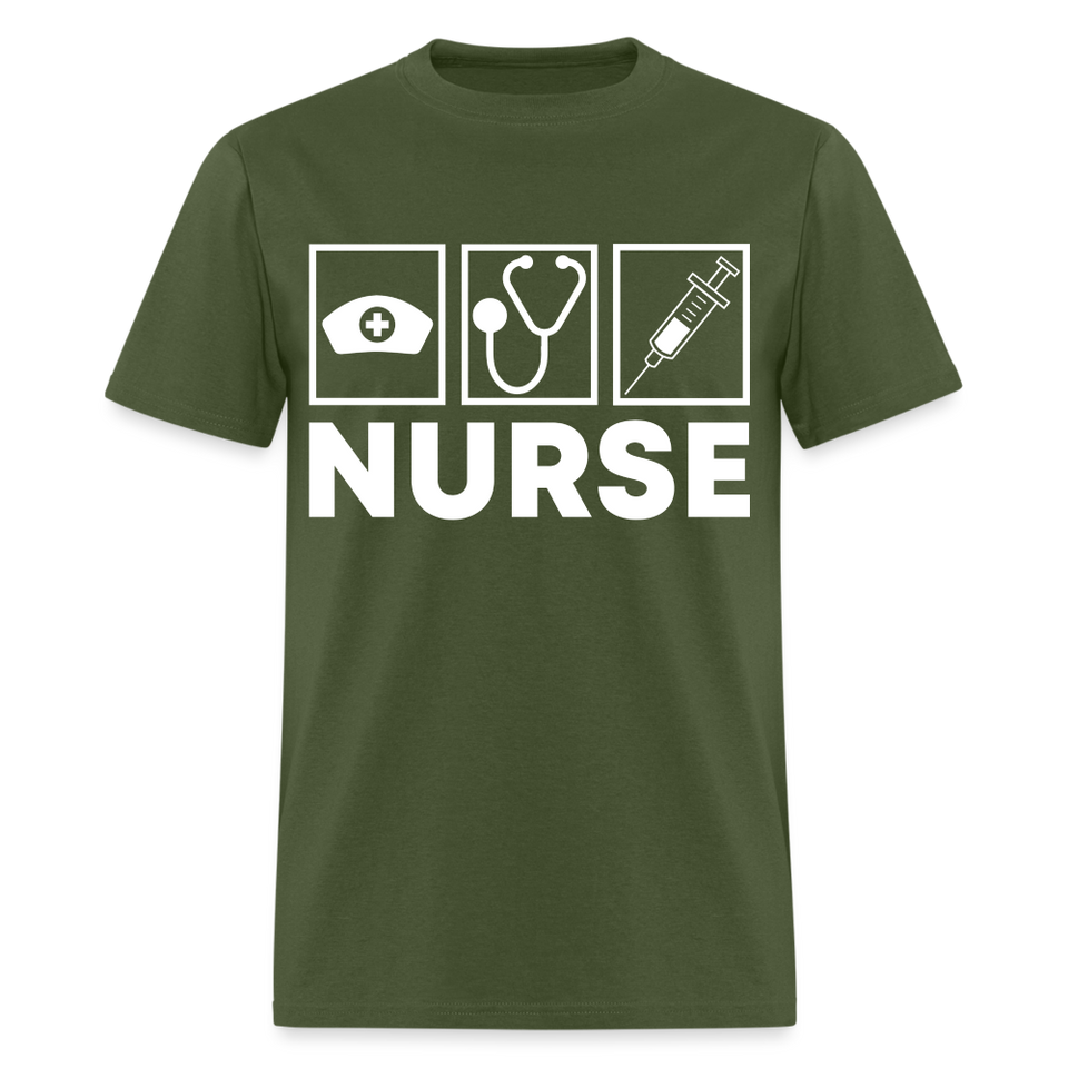 Nurses cap, stethoscope, syringe shirt Nursing Gift T-Shirt size S-6XL - military green
