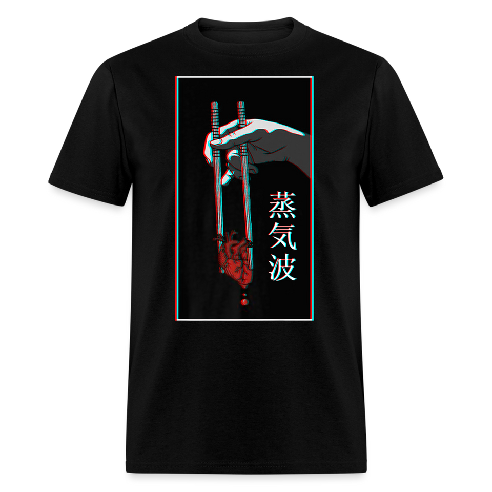 Japanese Futurism Heart Chop Sticks shirt Anime Retro T-Shirt Size S-6XL - black