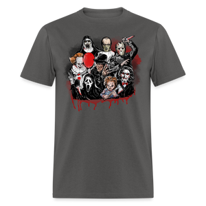HORROR FRIENDS T-shirt Scary Movie Characters Halloween Adult Tee New - charcoal