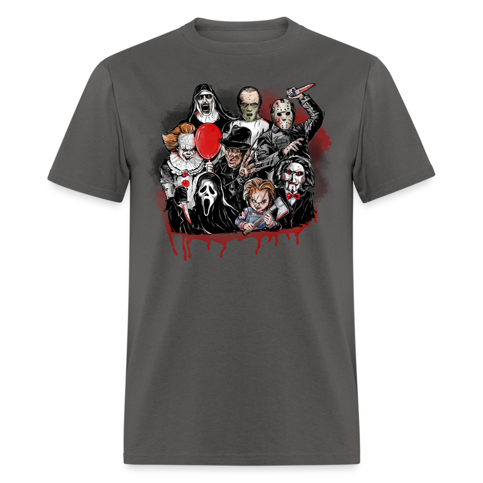 HORROR FRIENDS T-shirt Scary Movie Characters Halloween Adult Tee New - charcoal