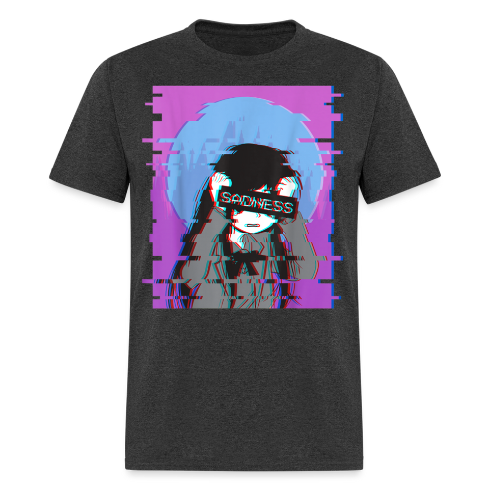 Sad Anime Emo Girl - Japanese Aesthetic Vaporwave Anime Otaku Sadness T-Shirt - heather black