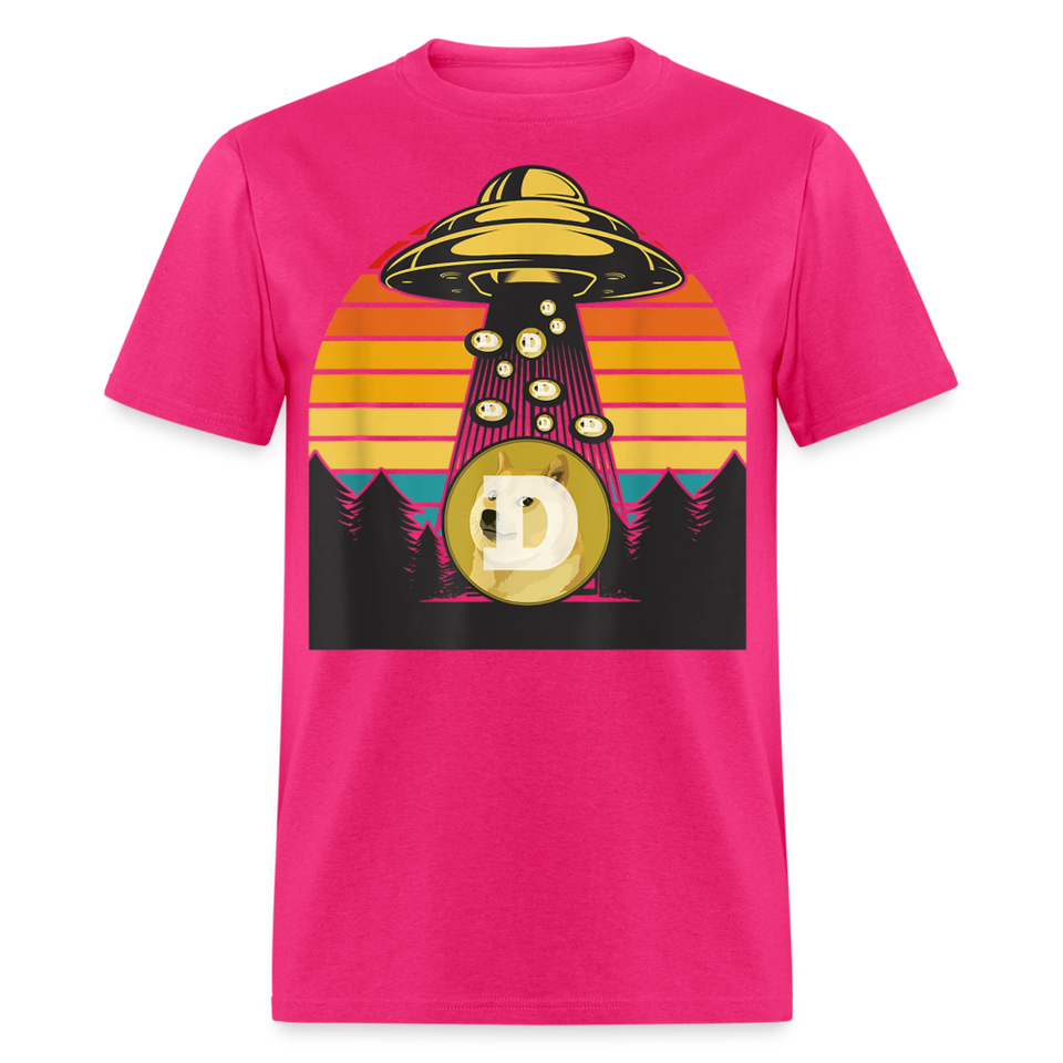 Dogecoin To the Moon shirt Doge HODL Rocket Crypto Meme UFO T-Shirt Size S-6XL - fuchsia