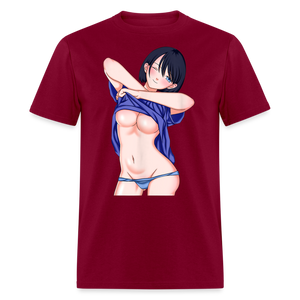 Manga Anime Waifu Japanese sexy Girl Ahegao Cosplay Hentai Ecchi T-Shirt - burgundy