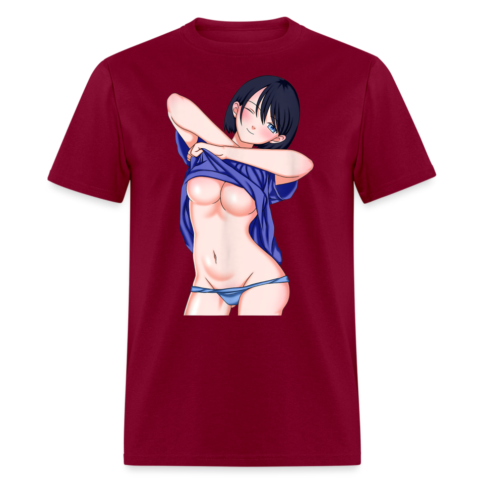 Manga Anime Waifu Japanese sexy Girl Ahegao Cosplay Hentai Ecchi T-Shirt - burgundy