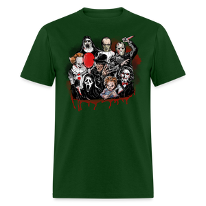 HORROR FRIENDS T-shirt Scary Movie Characters Halloween Adult Tee New - forest green