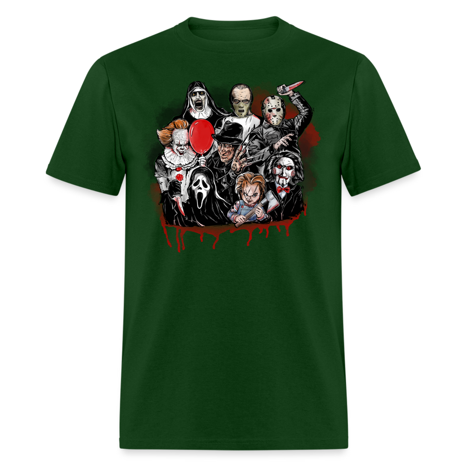 HORROR FRIENDS T-shirt Scary Movie Characters Halloween Adult Tee New - forest green