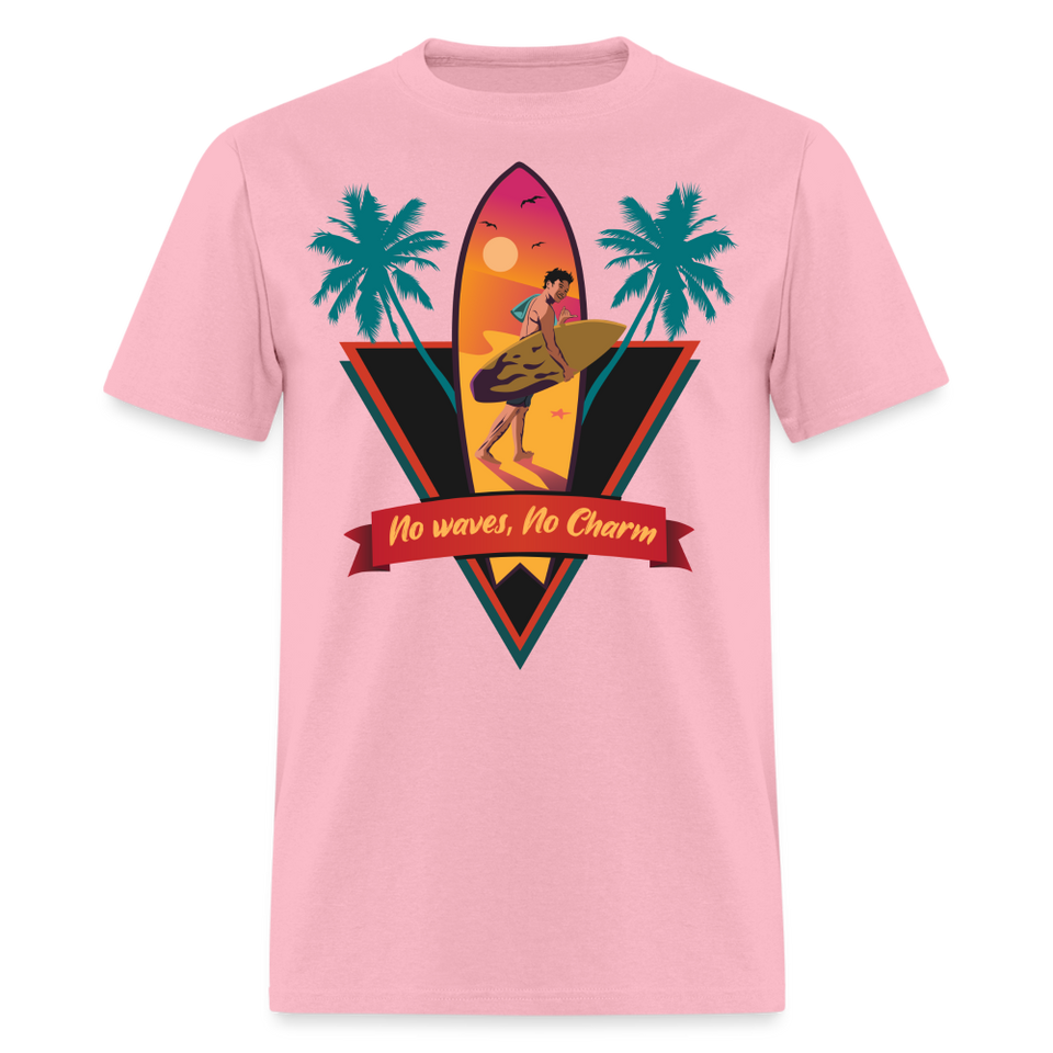 No Waves No Charm shirt Ocean Beach Surfing Lover Sunset T-Shirt Size S-6XL - pink