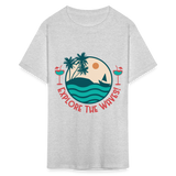 Explore the Waves shirt Surfboard Surfing Ocean Sunset Boat Wine T-Shirt S-6XL - heather gray