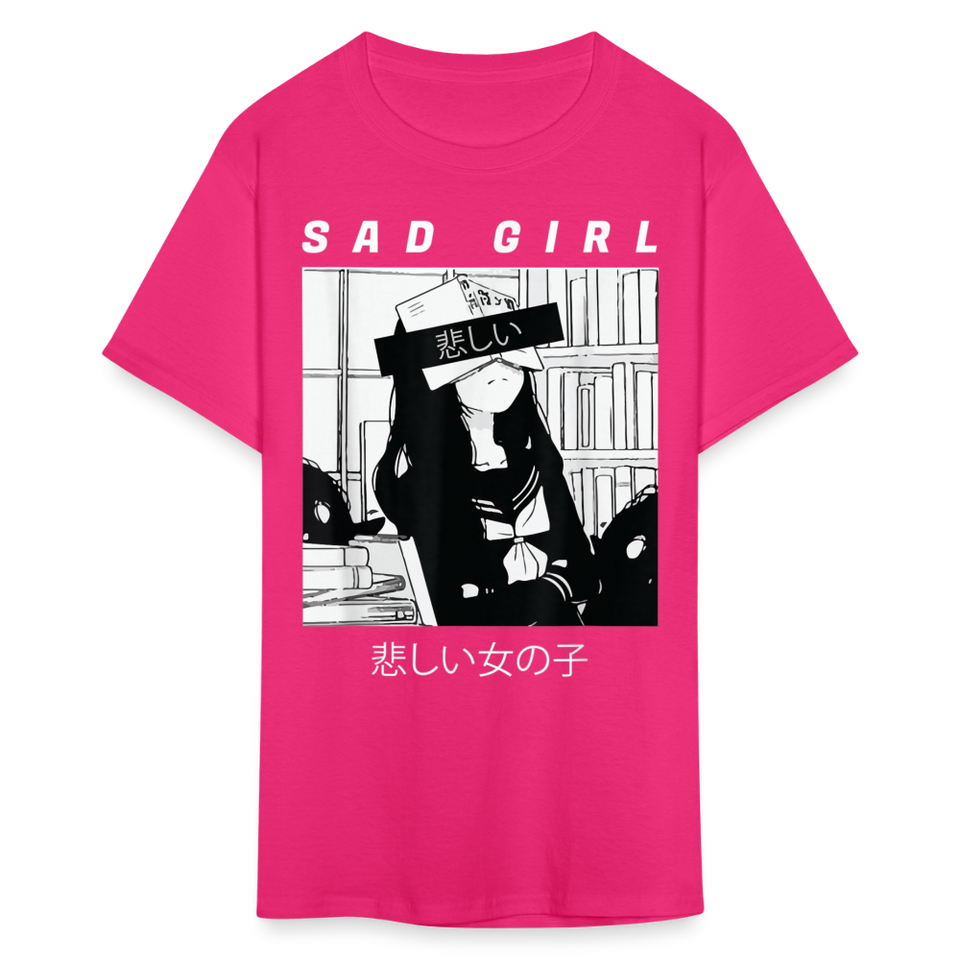 Sad Anime Emo Girl - Japanese Aesthetic Vaporwave Anime Otaku Sadness T-Shirt - fuchsia