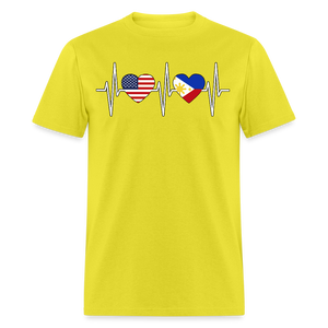 Pinoy Love USA shirt I Love Filipino American Flag Heartbeat T-Shirt Size S-6XL - yellow