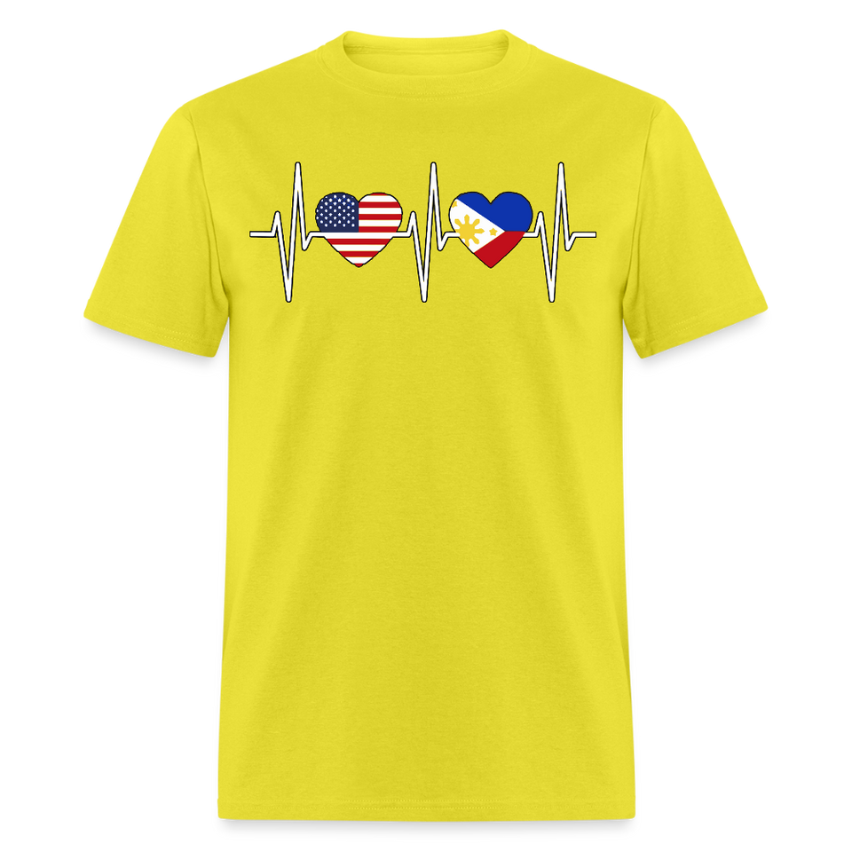Pinoy Love USA shirt I Love Filipino American Flag Heartbeat T-Shirt Size S-6XL - yellow