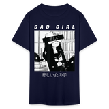 Sad Anime Emo Girl - Japanese Aesthetic Vaporwave Anime Otaku Sadness T-Shirt - navy