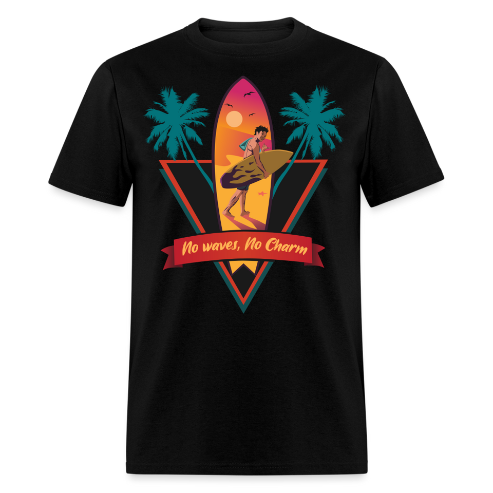 No Waves No Charm shirt Ocean Beach Surfing Lover Sunset T-Shirt Size S-6XL - black