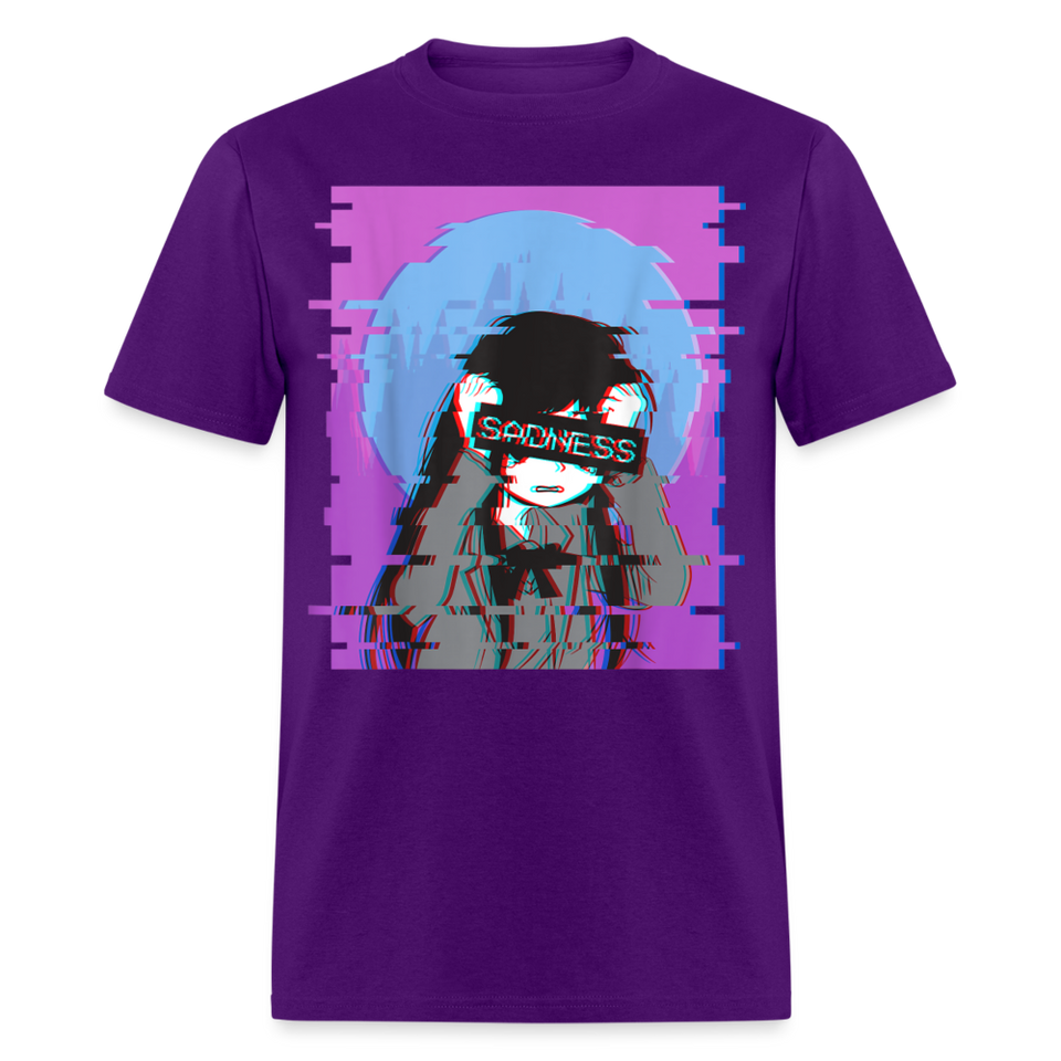 Sad Anime Emo Girl - Japanese Aesthetic Vaporwave Anime Otaku Sadness T-Shirt - purple