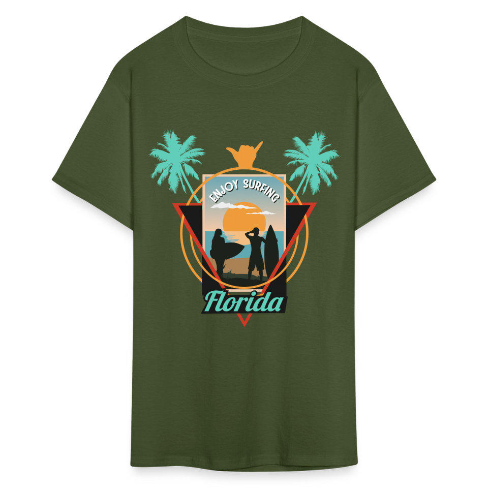 Enjoy Surfing Florida shirt Surfboard Surfing Ocean Sunset T-Shirt Size S-6XL - military green