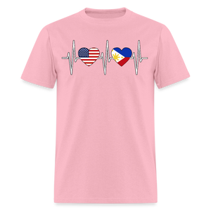 Pinoy Love USA shirt I Love Filipino American Flag Heartbeat T-Shirt Size S-6XL - pink