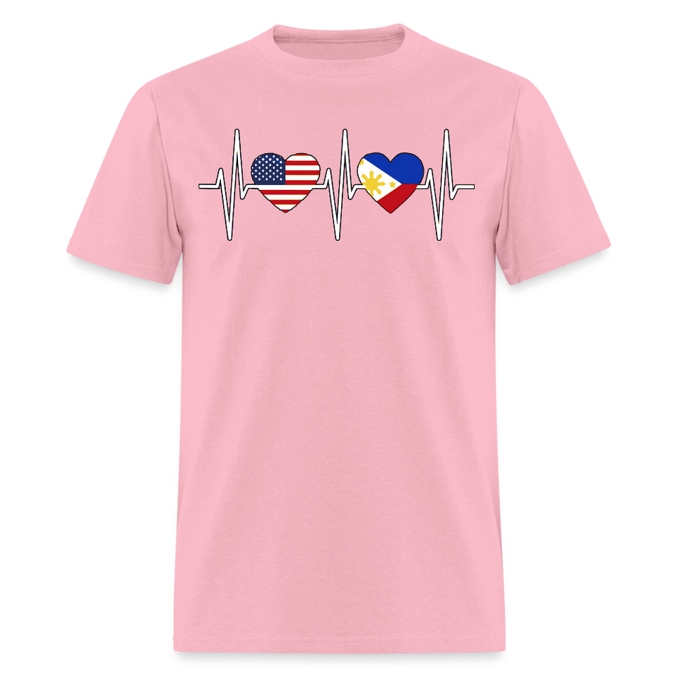 Pinoy Love USA shirt I Love Filipino American Flag Heartbeat T-Shirt Size S-6XL - pink