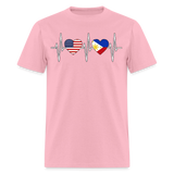 Pinoy Love USA shirt I Love Filipino American Flag Heartbeat T-Shirt Size S-6XL - pink