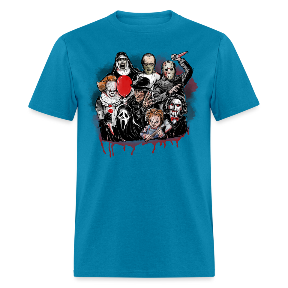 Horror Characters Friends Halloween Tee Shirt Scary Movie Horror Friends T-shirt - turquoise