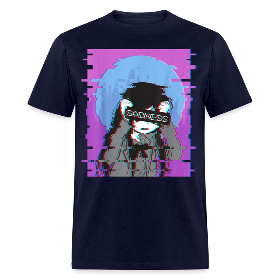 Sad Anime Emo Girl - Japanese Aesthetic Vaporwave Anime Otaku Sadness T-Shirt - navy