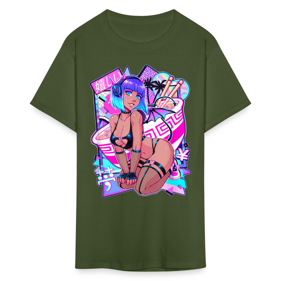 Pretty Anime Cute Demon shirt Sexy Devil Girl Ahegao Hentai Ecchi T-Shirt - military green