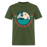 Explore the Waves shirt Surfboard Surfing Ocean Sunset Boat Wine T-Shirt S-6XL - military green