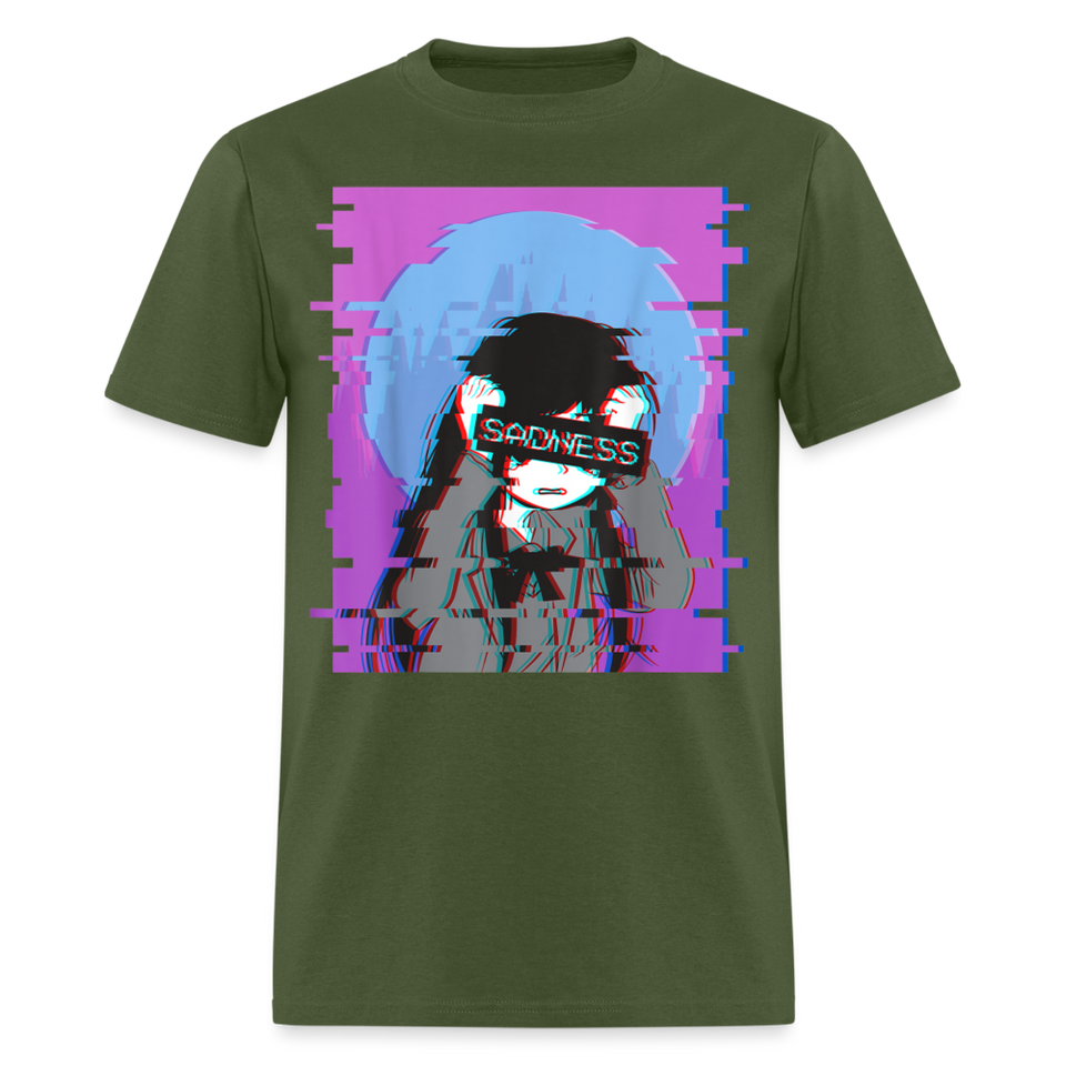 Sad Anime Emo Girl - Japanese Aesthetic Vaporwave Anime Otaku Sadness T-Shirt - military green