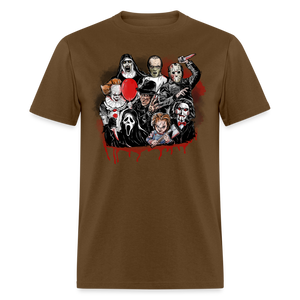 Horror Characters Friends Halloween Tee Shirt Scary Movie Horror Friends T-shirt - brown