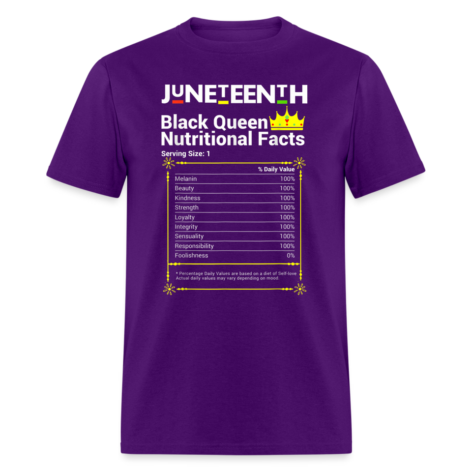 Black Queen Nutrition facts shirt Juneteenth Black History T-Shirt size S-6XL - purple