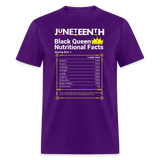 Black Queen Nutrition facts shirt Juneteenth Black History T-Shirt size S-6XL - purple