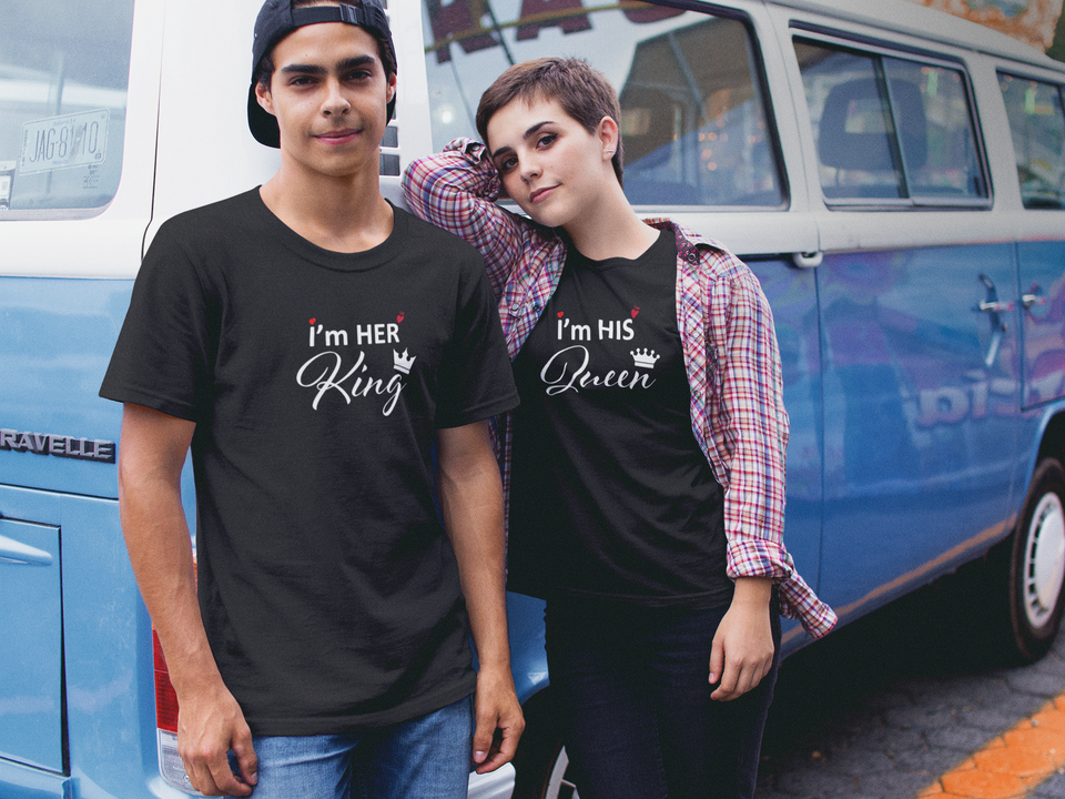 I'm Her KING His QUEEN T-Shirts Matching Couple Shirts Valentine's Day Gift Idea