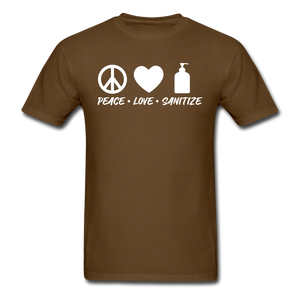 Peace Love Sanitize Social Distancing Funny Quarantine T shirt Gift Size S-6XL - brown