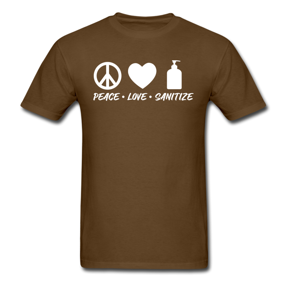 Peace Love Sanitize Social Distancing Funny Quarantine T shirt Gift Size S-6XL - brown