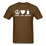 Peace Love Sanitize Social Distancing Funny Quarantine T shirt Gift Size S-6XL - brown