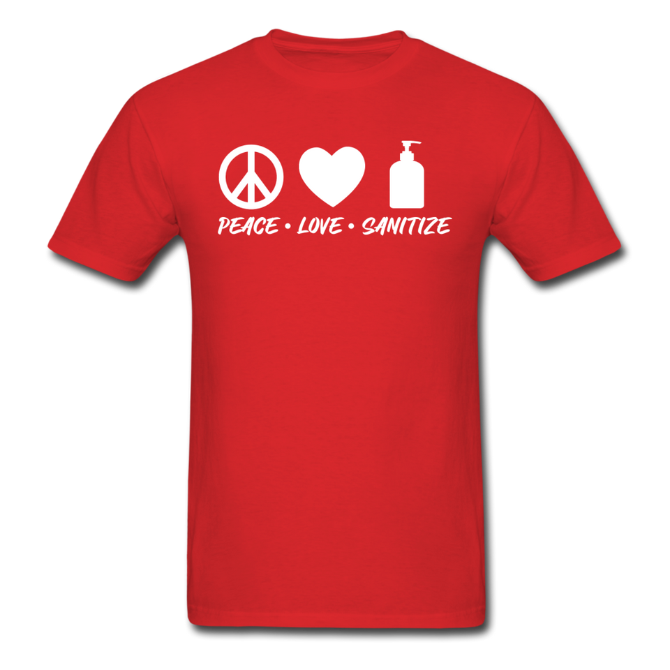 Peace Love Sanitize Social Distancing Funny Quarantine T shirt Gift Size S-6XL - red