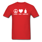 Peace Love Sanitize Social Distancing Funny Quarantine T shirt Gift Size S-6XL - red
