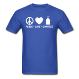 Peace Love Sanitize Social Distancing Funny Quarantine T shirt Gift Size S-6XL - royal blue