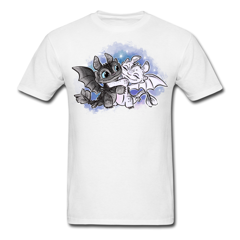 Cute Baby Toothless and Toothpaste Hugging Shirt Night/Light Fury Dragon TShirt - white